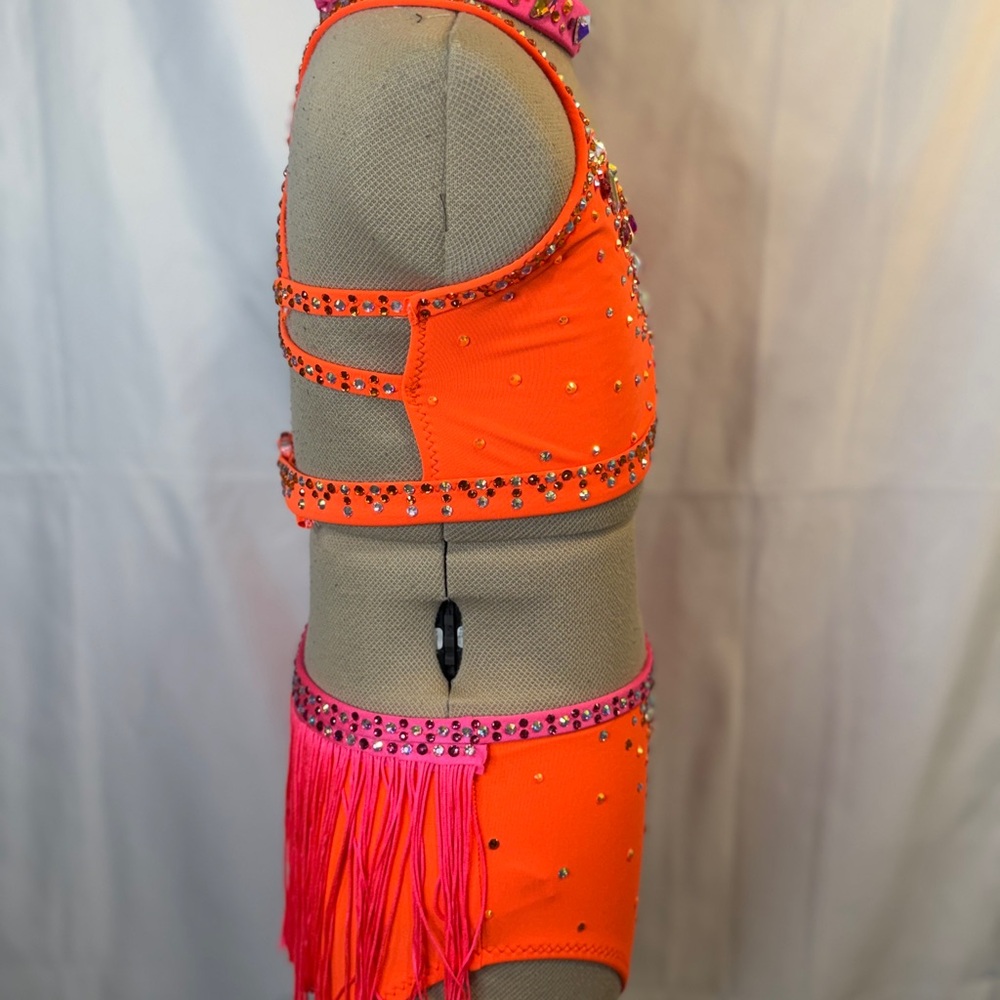Sparkling Orange and Pink Kids Dance Costume, child size 7, brand new - Picture 3 of 5